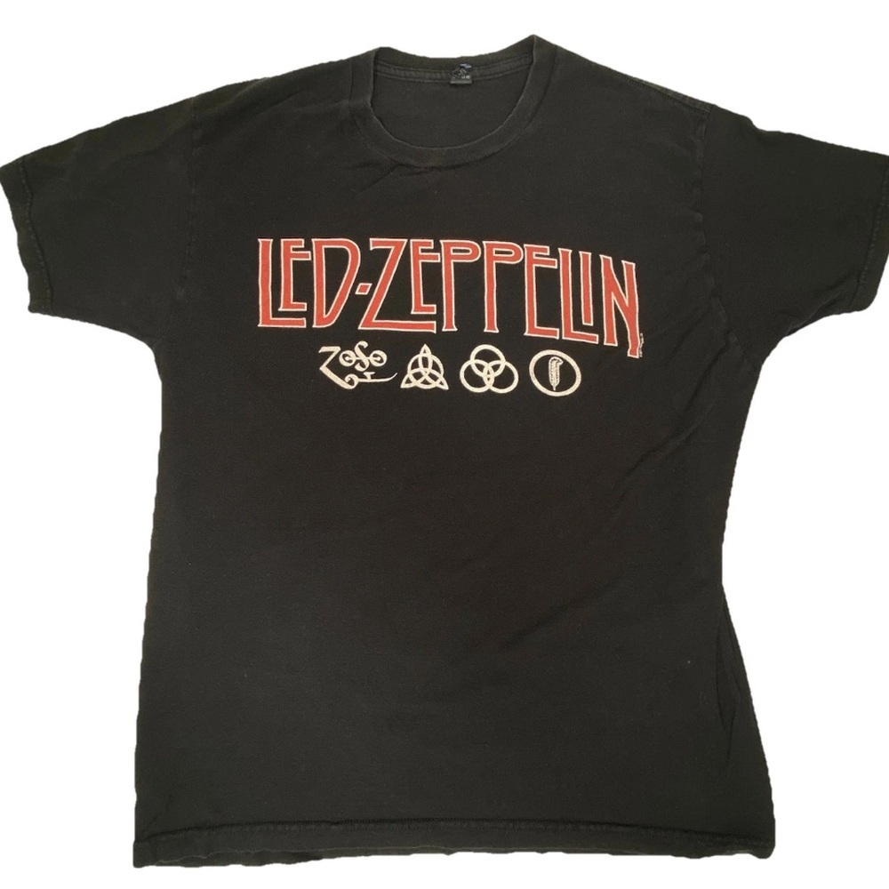 Led Zeppelin 2011 Spell Out Logo Graphic Tee T-shirt Sz Large Black Rock Band
